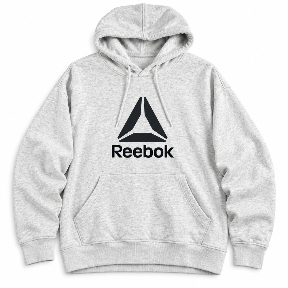 Reebok Mens XL Gray Pullover Hoodie Big Logo Spellout Athletic Sweatshirt